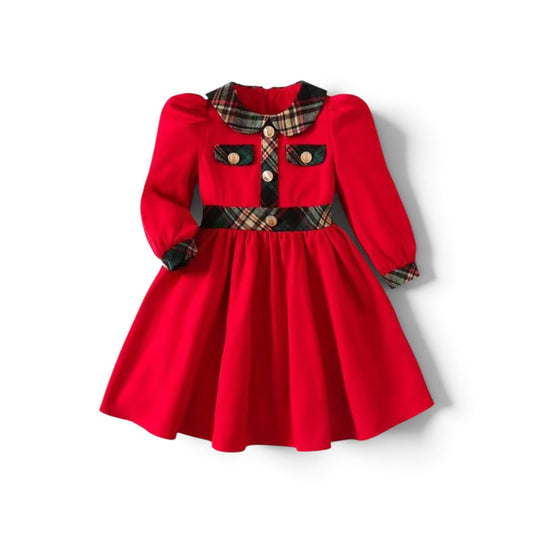 Girl red dress with  plaid design 2k6