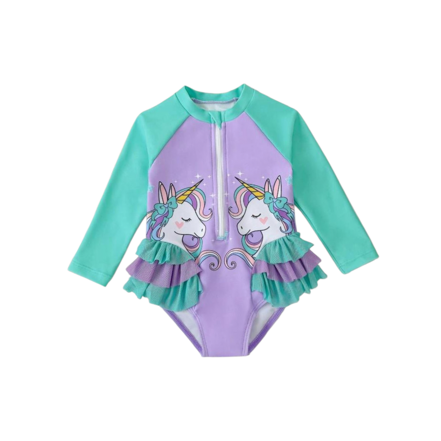 Purple & green baby girls swimsuit