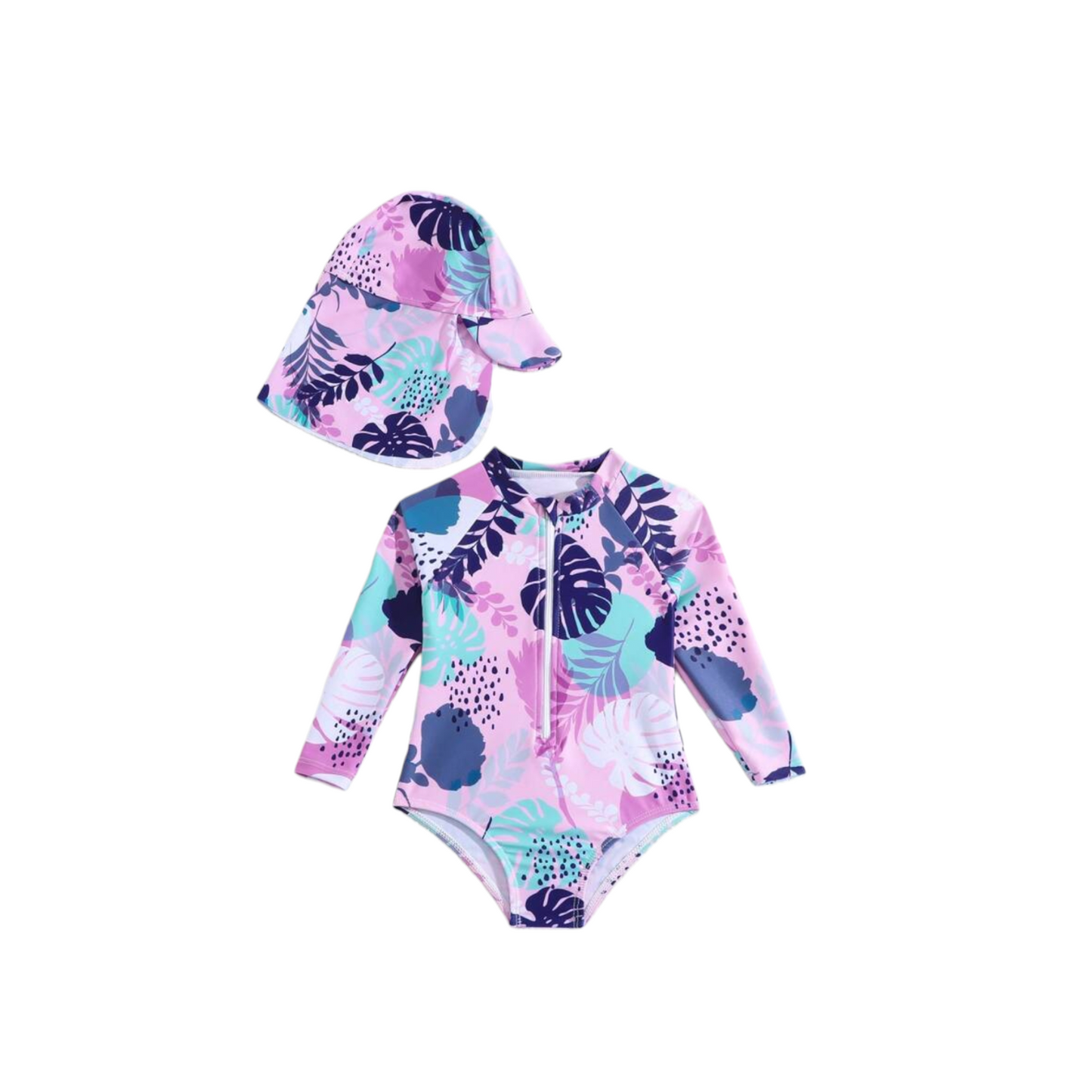 Baby girl purple 2pc swimsuit including hat
