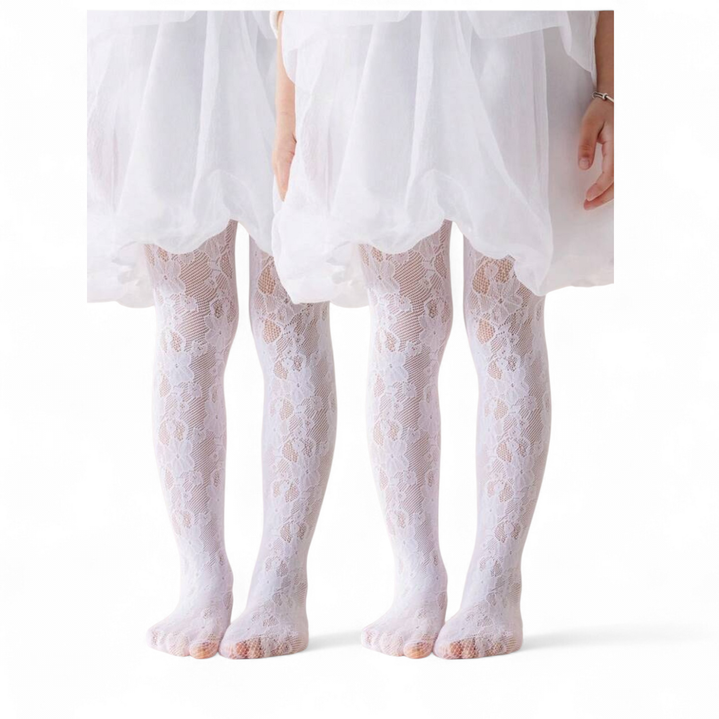 Girls white lace net stockings 2k6