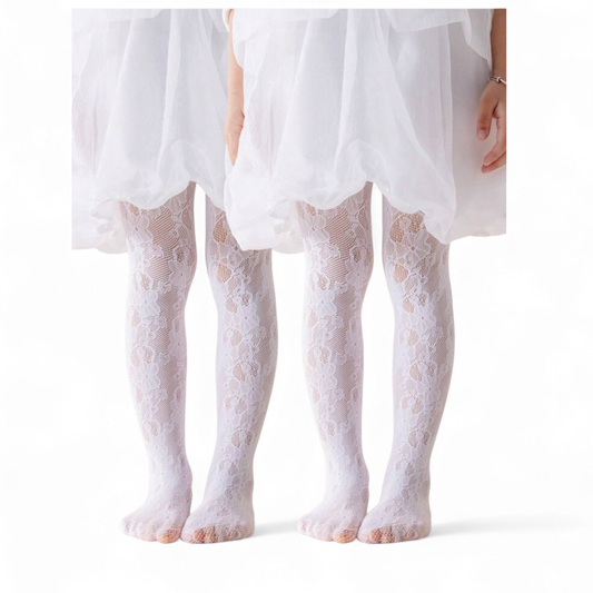 Girls white lace net stockings 2k6