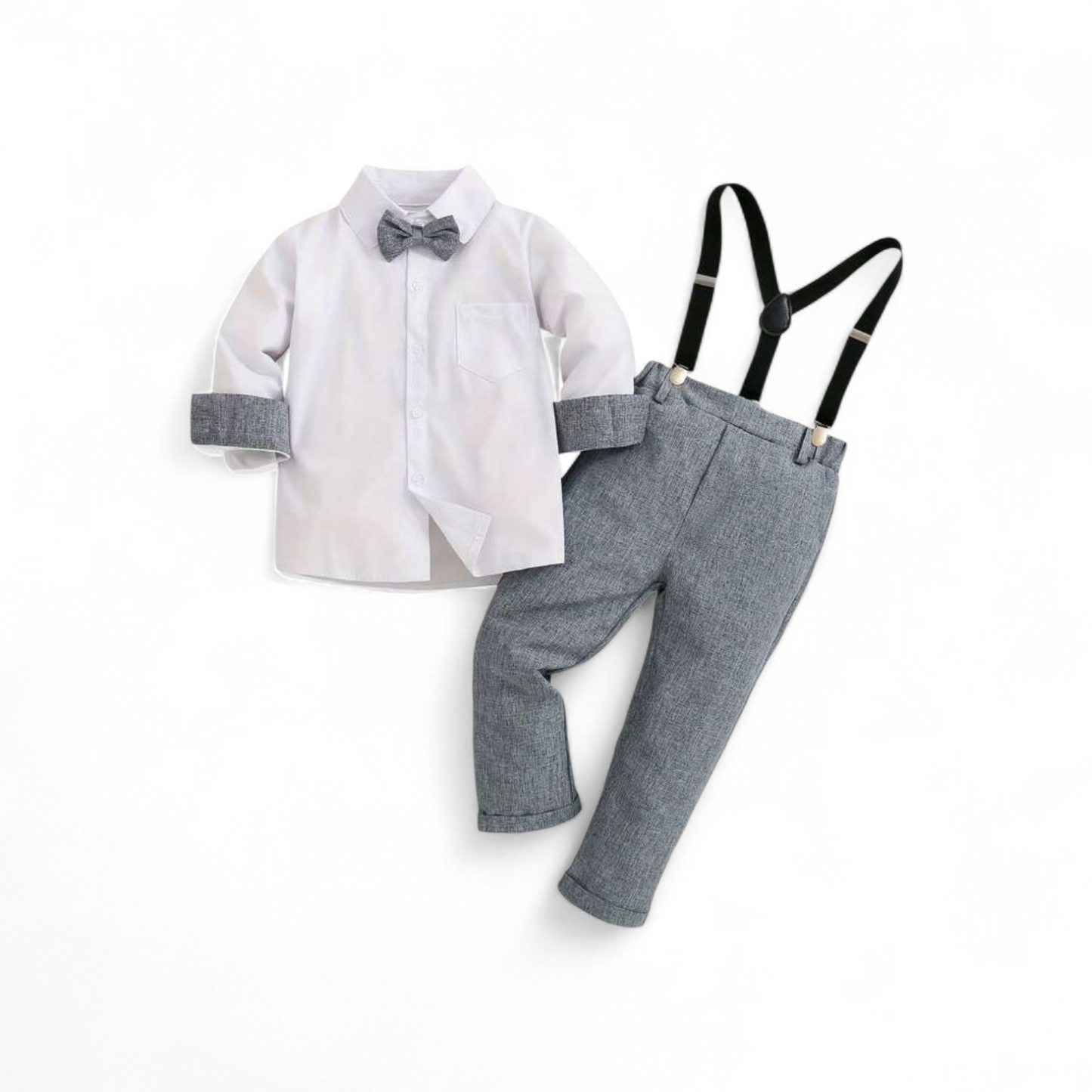 Grey & white susperder set boys formal set