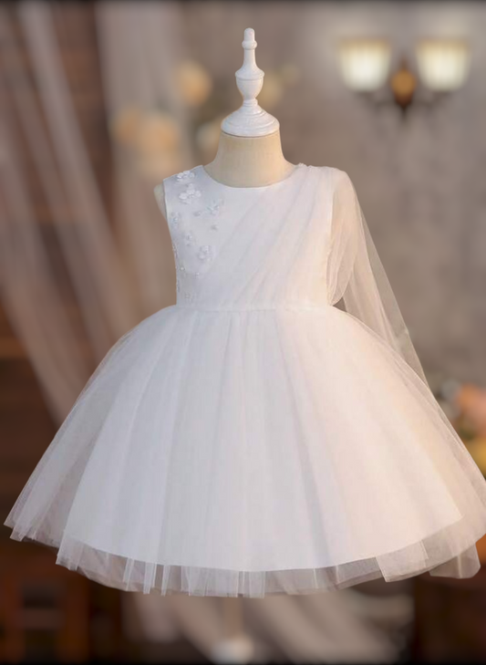 Tulle white floral girls formal dress