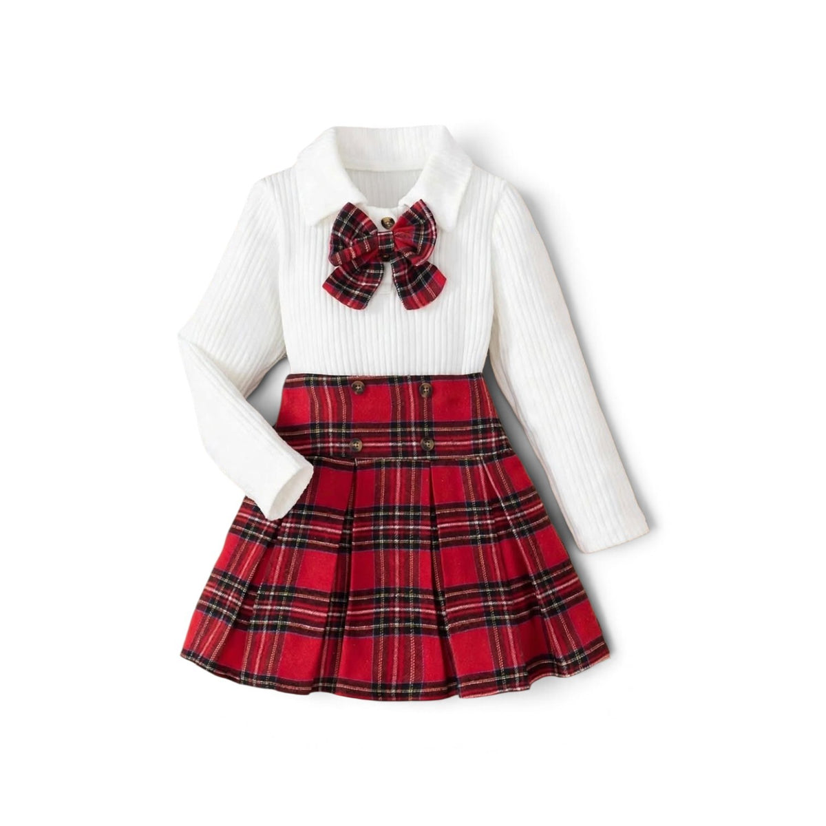 Girls 2pc girls plaid 2pc skirt & long-sleeved girl set