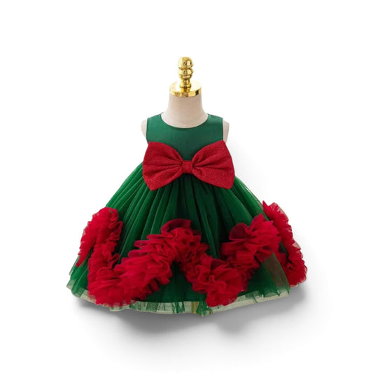 Green & red baby tulle fancy girl dress
