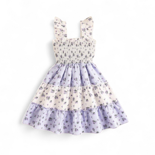 Purple &white floral girls spring dress