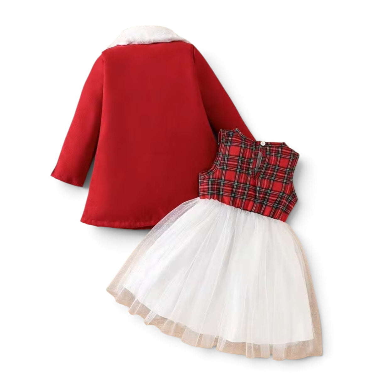 Girls 2pc coat & dress girls red plaid set