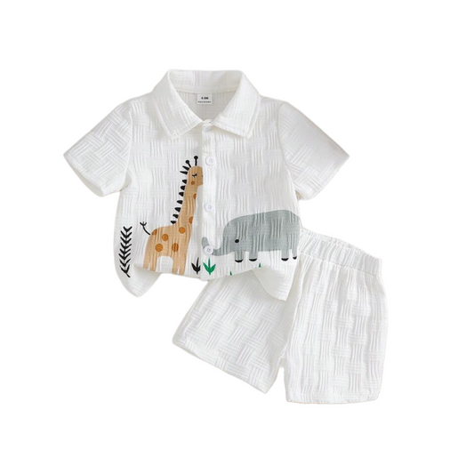 Safari white 2pc baby boy set