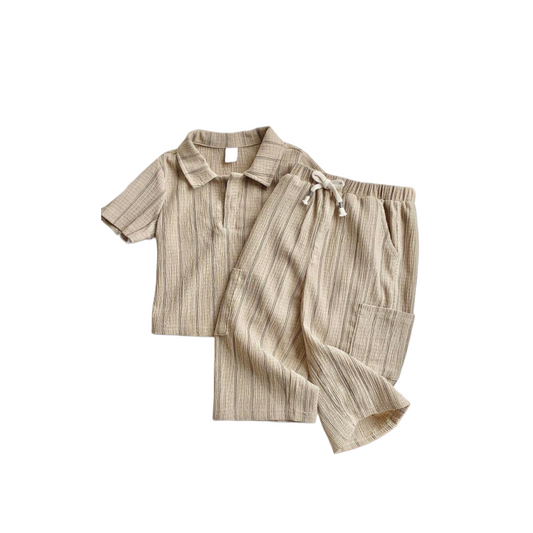 Brown stripe 2pc boys beach set