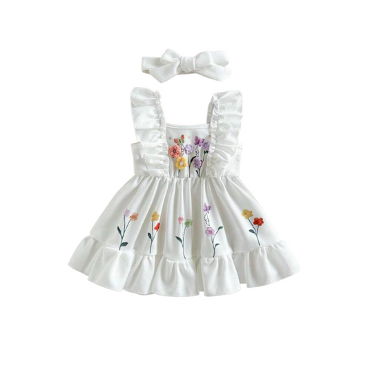 Baby white dress with flowers print